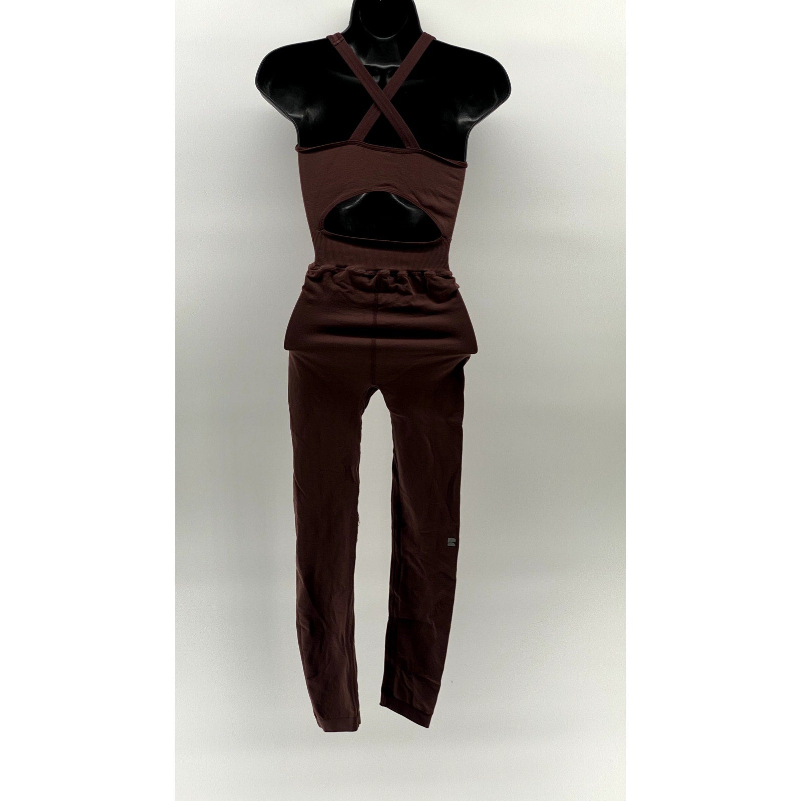 REFORMER Women's Brown Fitted Scoop-Neck Pilates Cutout-Back Jumpsuit SZ XS