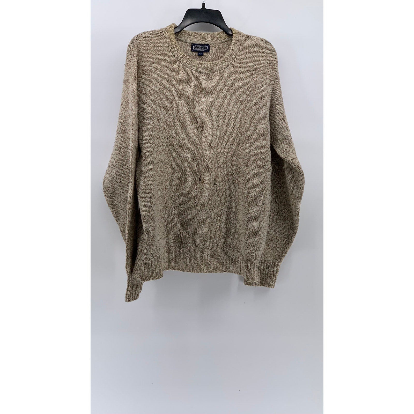 LANDS END Men's Vintage Tan Wool Crewneck Fisherman Knit 90's Sweater SZ M