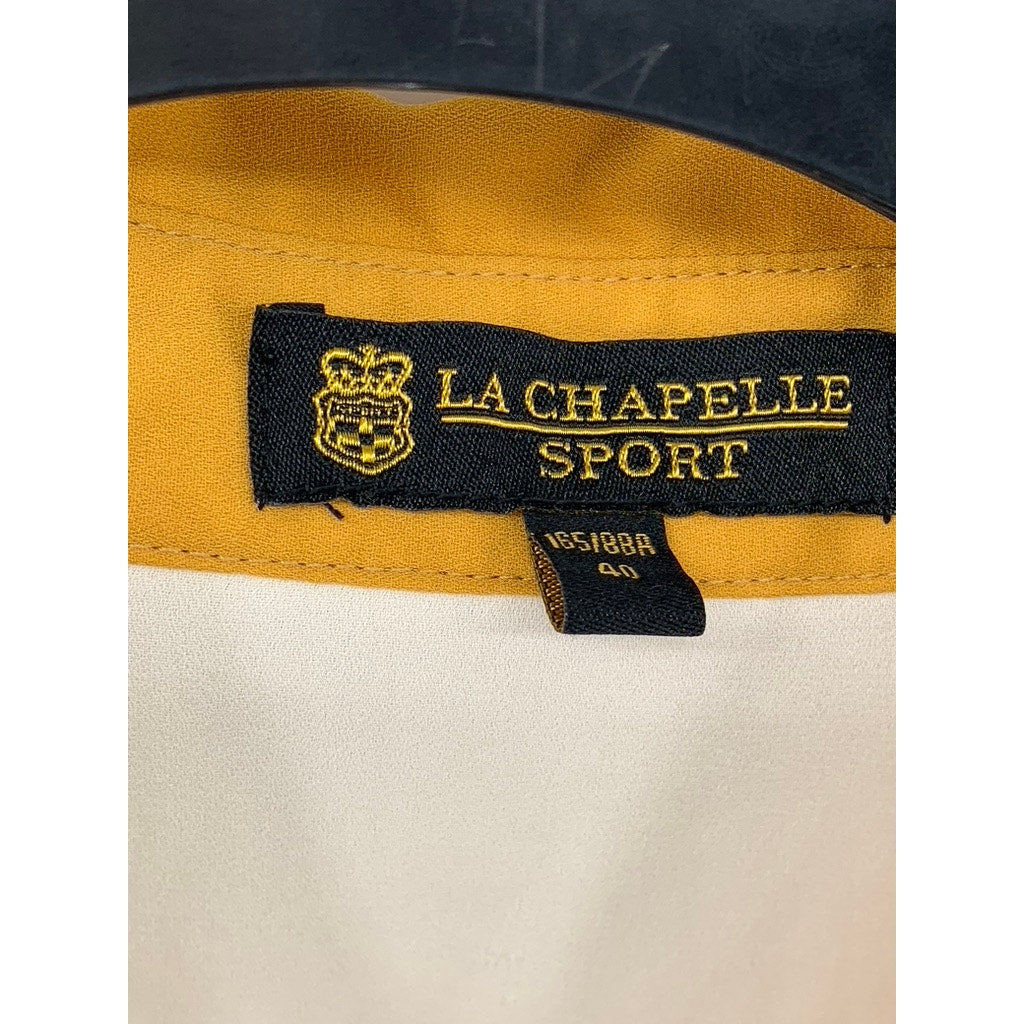 LA CHAPELLE SPORT Women's Tan-White Sheer Button-Up Top SZ 40(US8)