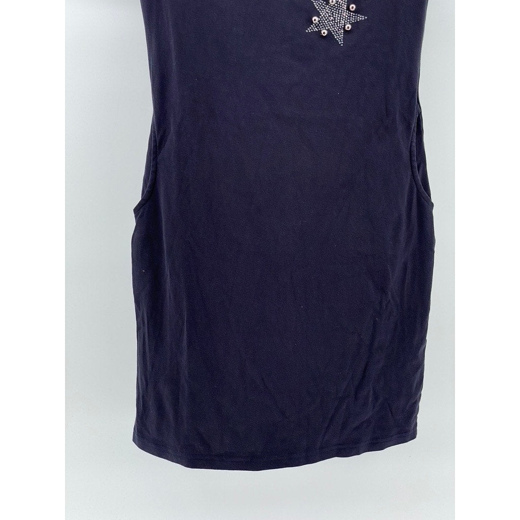 JULIA Women's Blue Star Studded Distressed Short Sleeve Crewneck Mini Dress SZ S