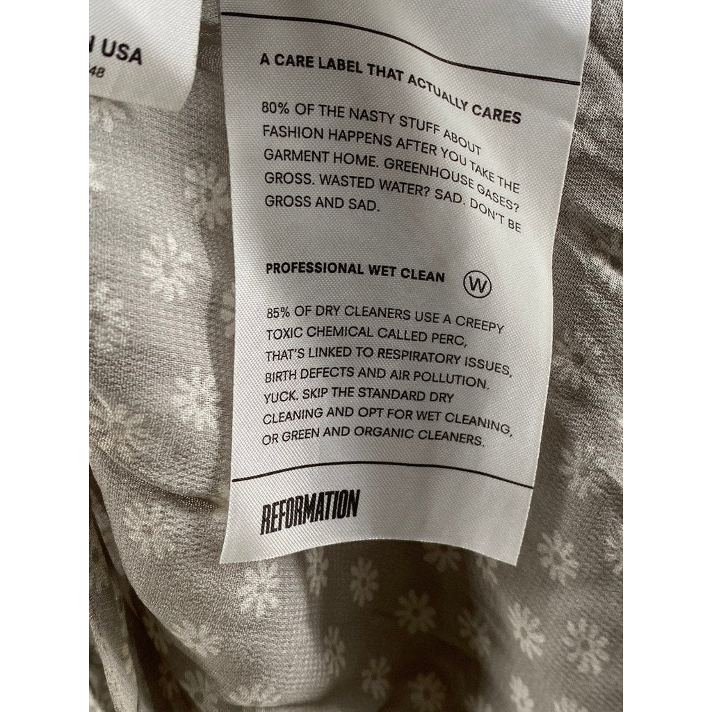 REFORMATION Women's Gray Daisy Floral V-neck Short Sleeve Wrap Mini Dress SZ 4