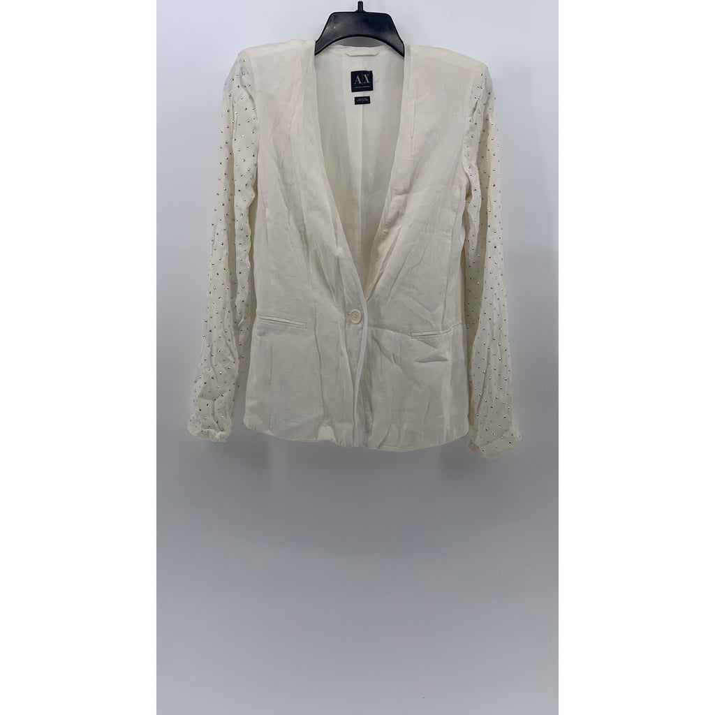ARMANI EXCHANGE Women’s Off-White Rhinestone Long Sleeve One-Button Blazer SZ 4