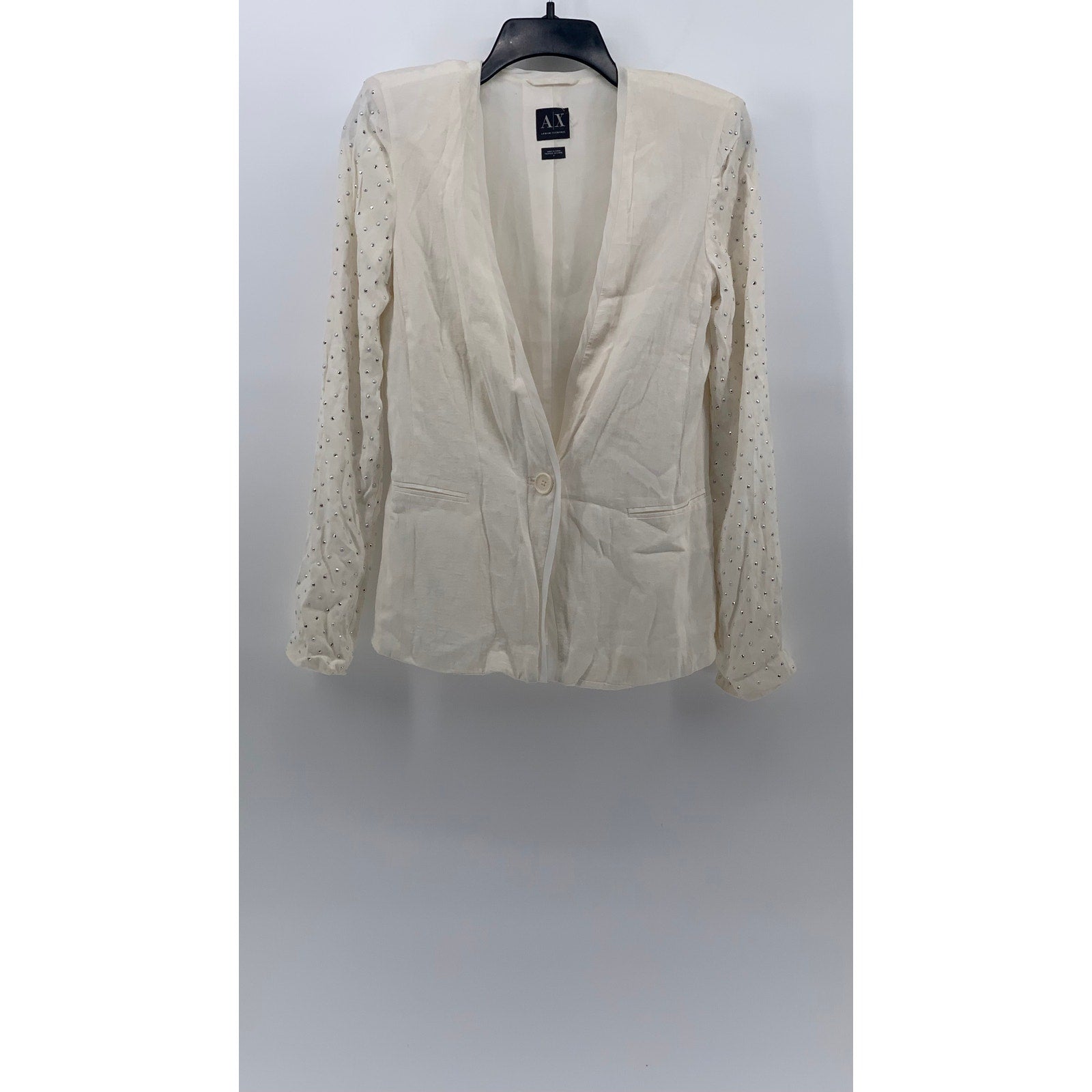 ARMANI EXCHANGE Women’s Off-White Rhinestone Long Sleeve One-Button Blazer SZ 4