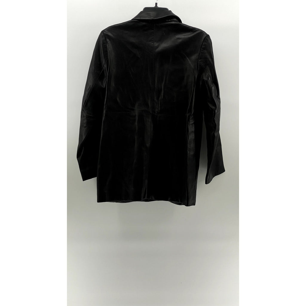 BANANA REPUBLIC Women's Black Button-Up Leather Streetwear Coat SZ S