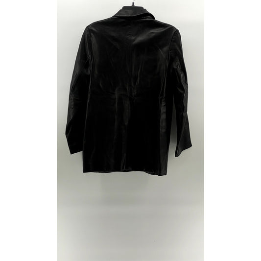 BANANA REPUBLIC Women's Black Button-Up Leather Streetwear Coat SZ S