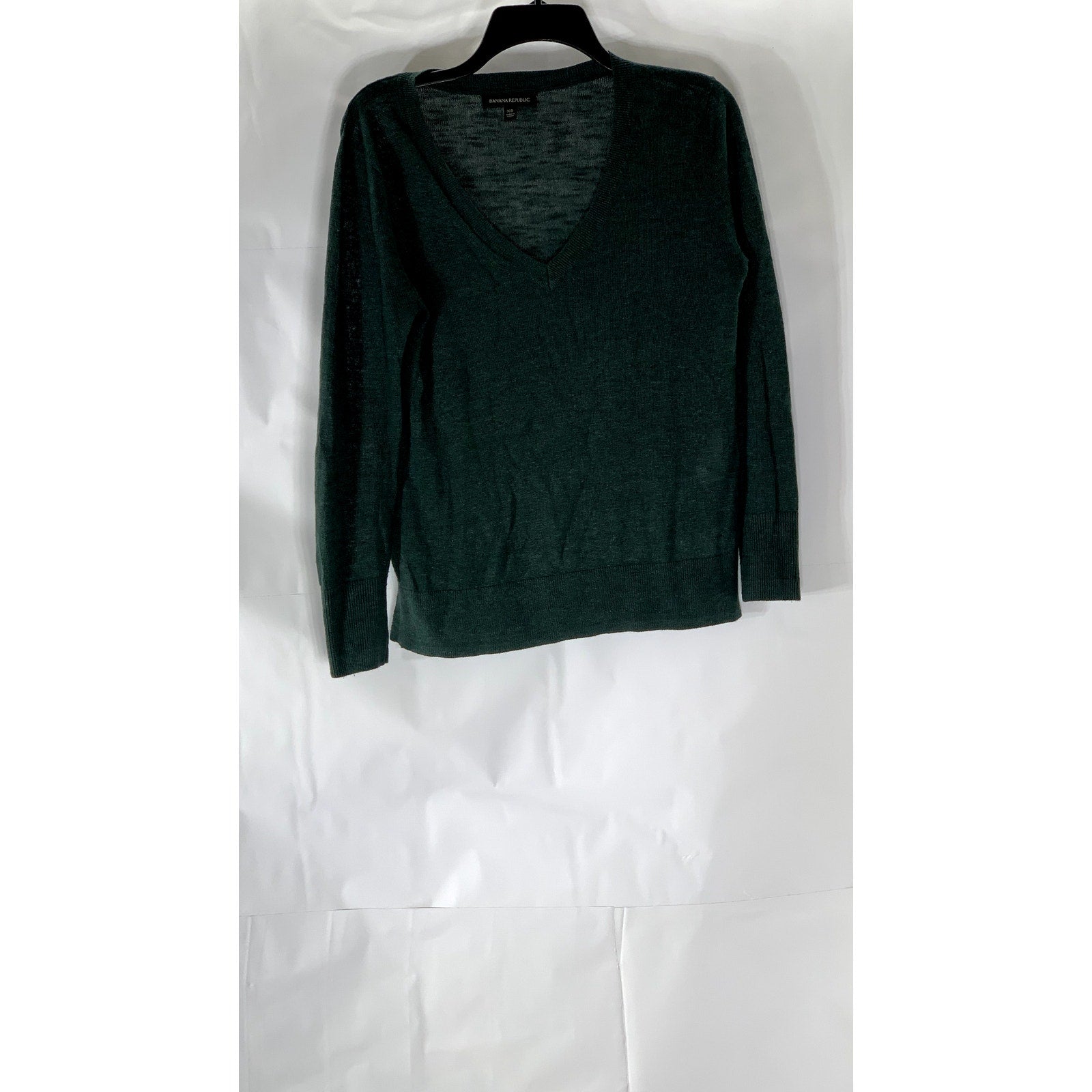 BANANA REPUBLIC Women's Forest Green V-Neck Linen Blend Pullover Sweater SZ XS