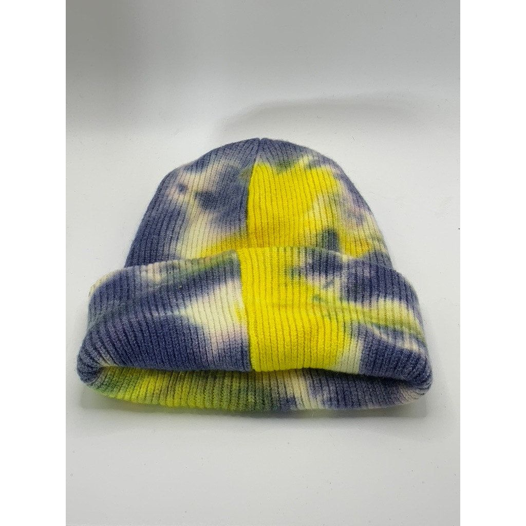 C.C Women's Yellow/Gray Tie-Dye Patch Logo Ribbed Beanie OS