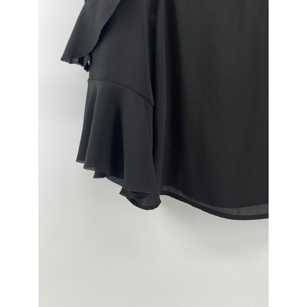 DIVIDED BY H&M Women's Black Crewneck Cutout Short Sleeve Layered Cape Top SZ 8