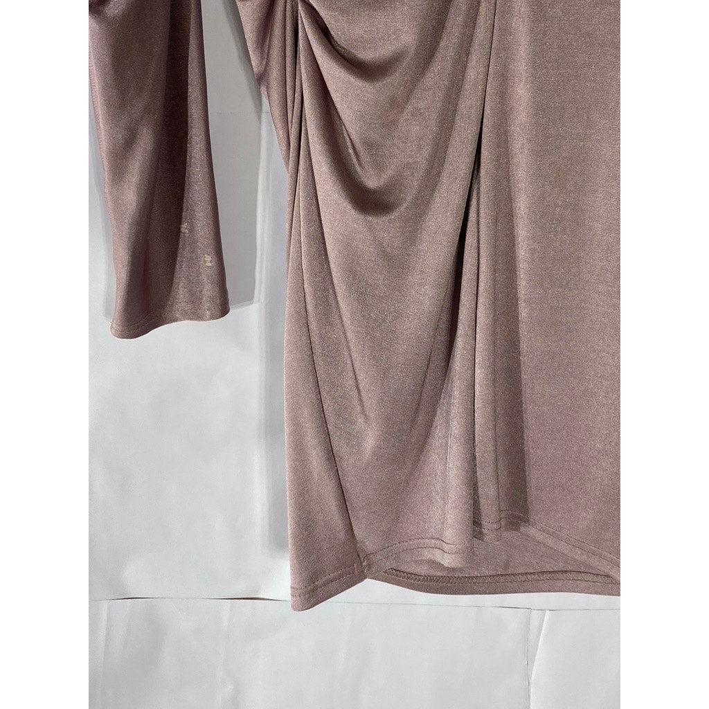 ZARA Women’s Pink Silk Mock-Neck Long Sleeve Side-Ruched Mini Dress SZ S