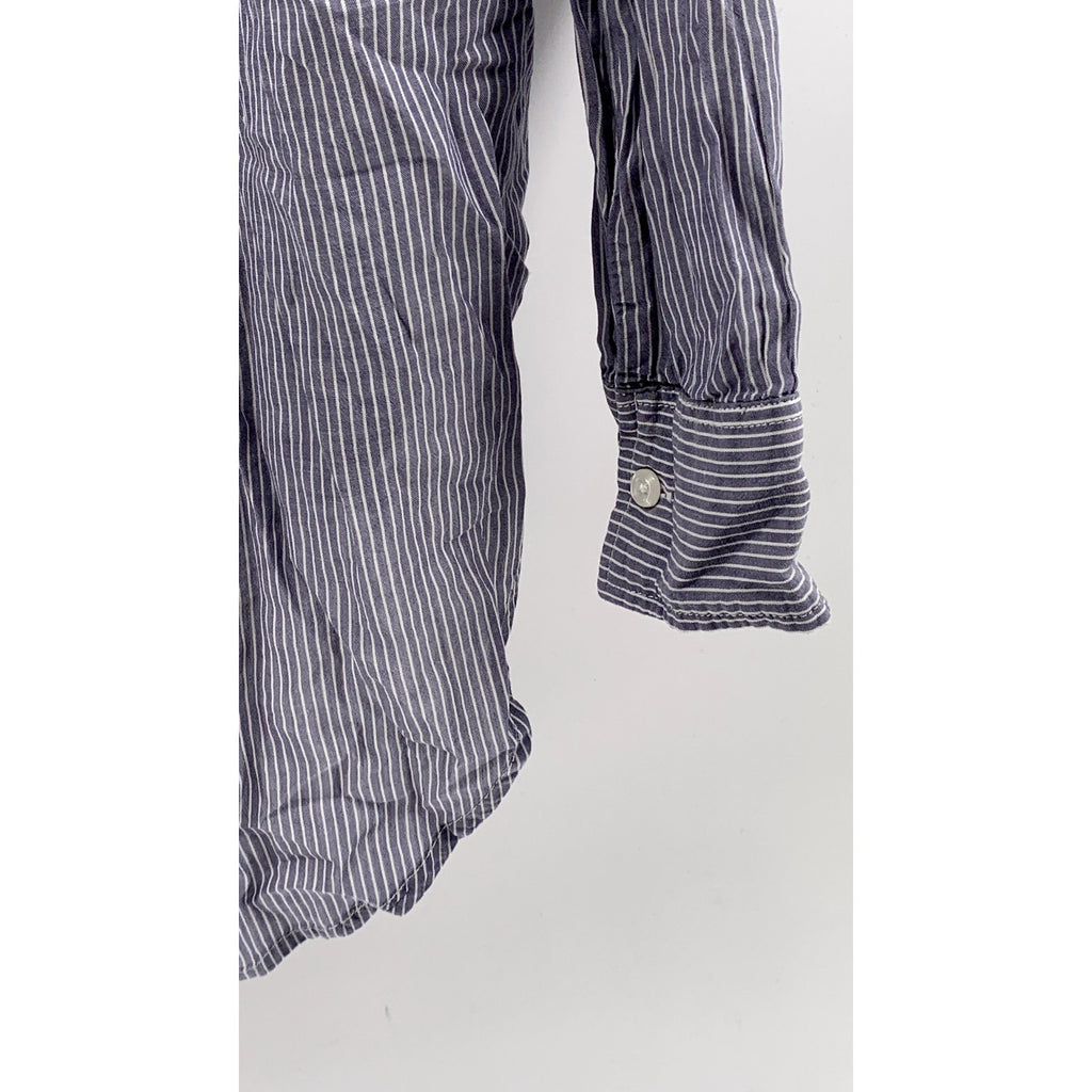 RAILS Women's Navy-White Striped Button-Up Round-Hem Long Sleeve Top SZ S