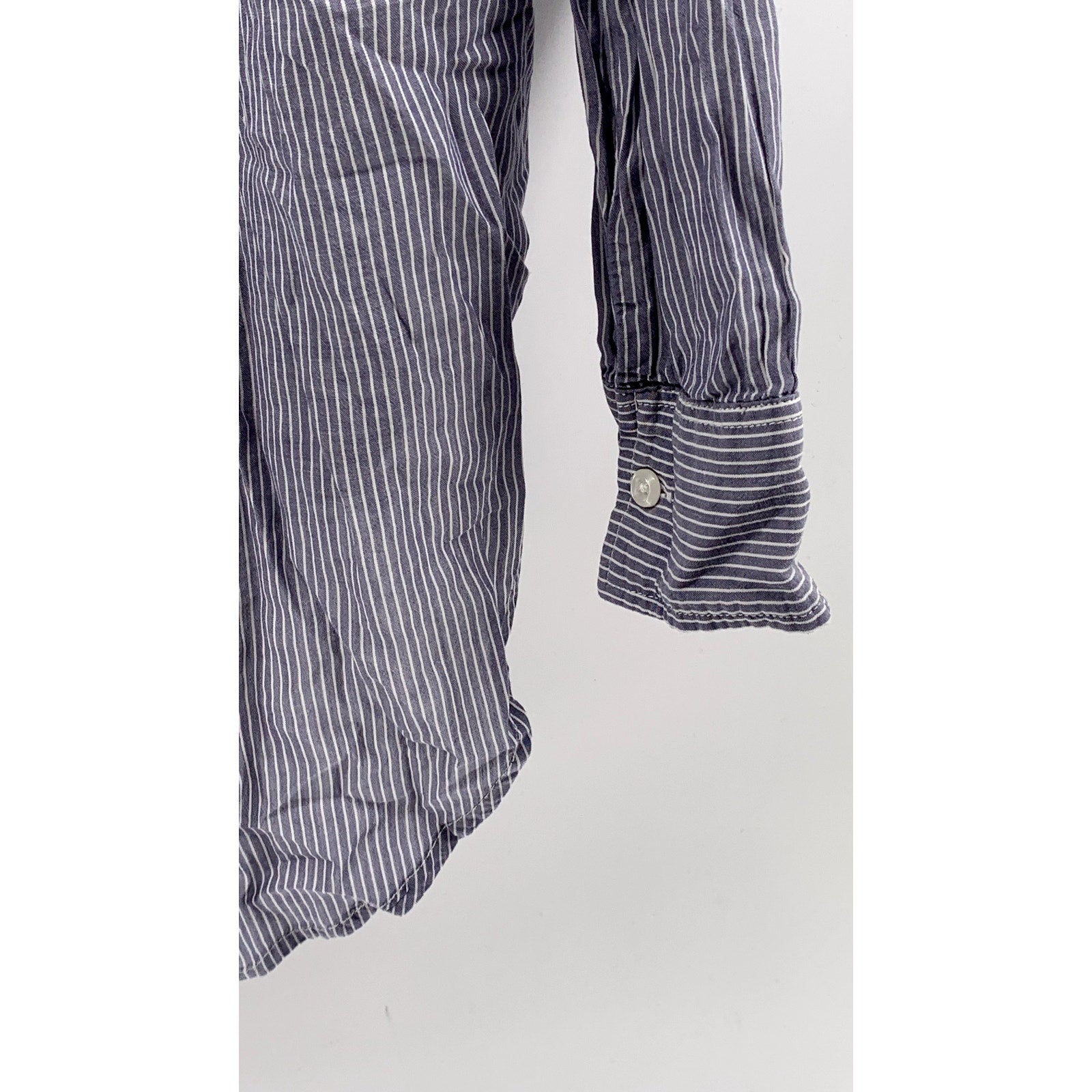 RAILS Women's Navy-White Striped Button-Up Round-Hem Long Sleeve Top SZ S