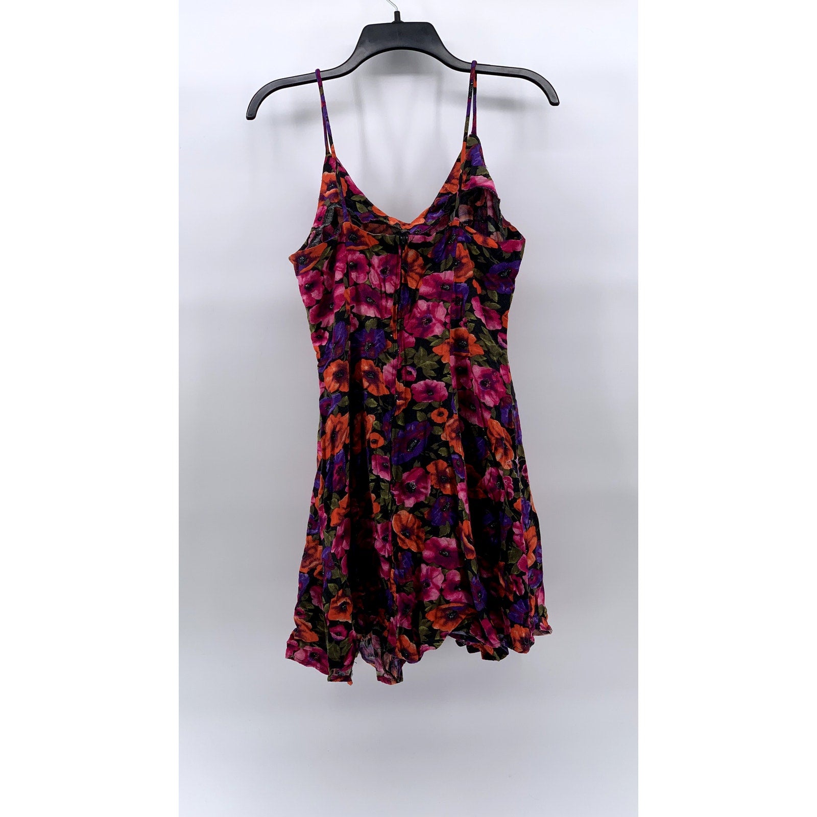 UNBRANDED Women's Orange-Purple Floral Button-Detail V-Neck Mini Dress SZ S