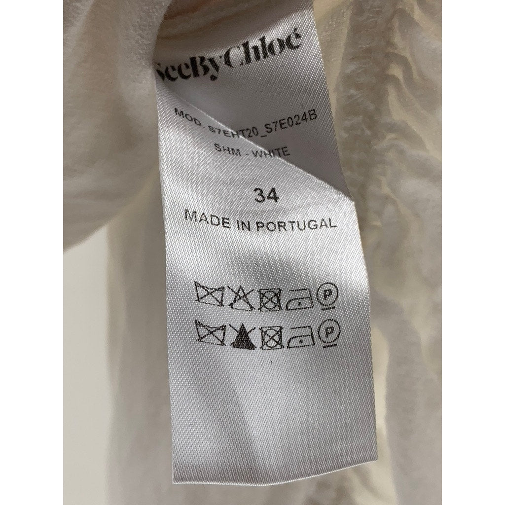 SEE BY CHLOE Women's White Cotton-Linen Ruffle-Trim Flowy Cape Style Top SZ XS