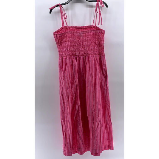 A NEW DAY Women's Pink Wide Stripe Smocked A-Line Tie-Strap Midi Dress SZ L