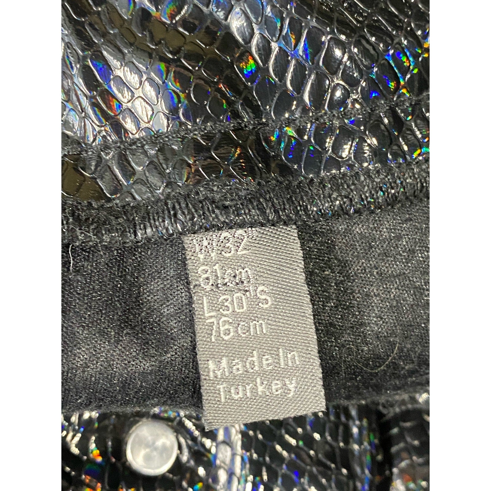 ASOS Men's Black Faux-Leather Iridescent Snakeskin Five-Pocket Skinny Jean SZ 32