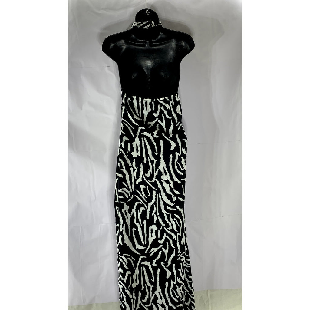 NASTY GAL Women's Black-White Zebra Print Cutout Halter-Neck Maxi Dress SZ 6