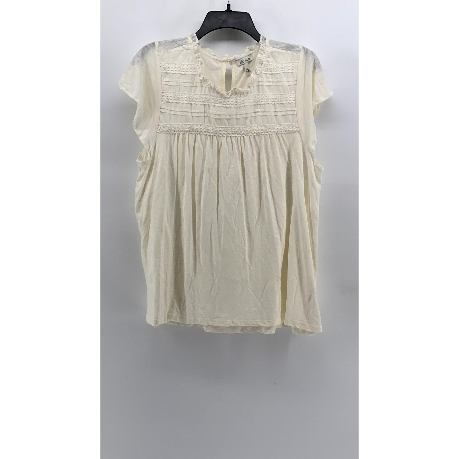 ELLA MOSS Women's Cream Lace Ruffle Trim Short Sleeve Top SZ XL