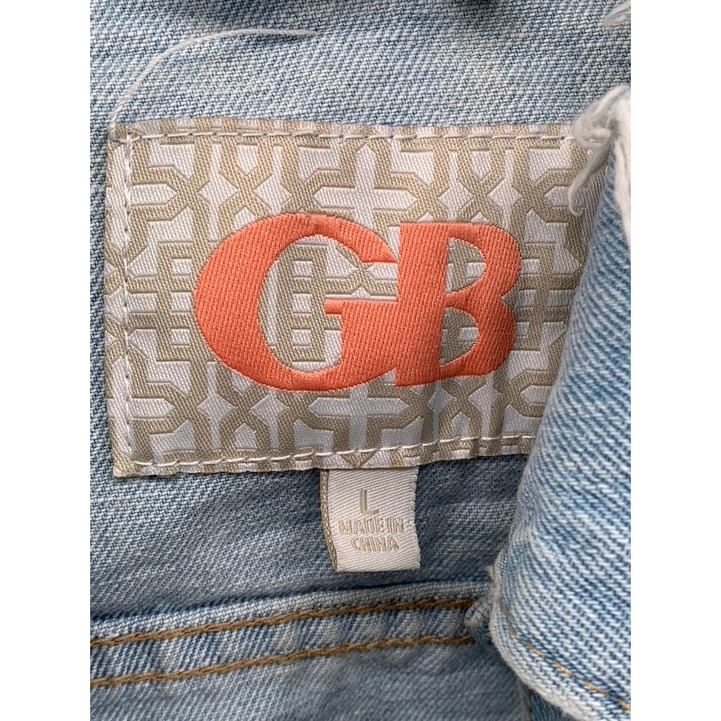 GB GIANNI BINI Women's Blue Distressed Button-Up Long Sleeve Jean Jacket SZ L