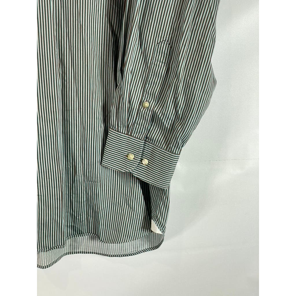 PETER MILLAR Men's Green/Brown Striped Vintage Button-Up Long Sleeve Shirt SZ XL
