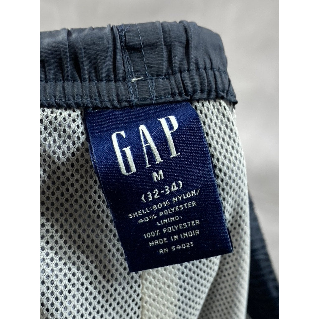 GAP Men's Navy Blue Stripe Drawstring Nylon Relaxed-Fit Track Pants SZ M