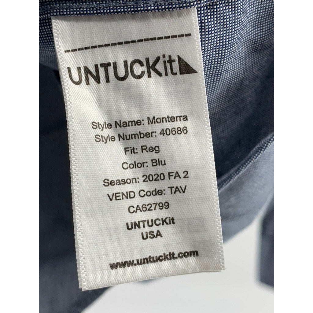 UNTUCKIT Men's Blue Regular Fit Monterra Button-Up Shirt SZ L