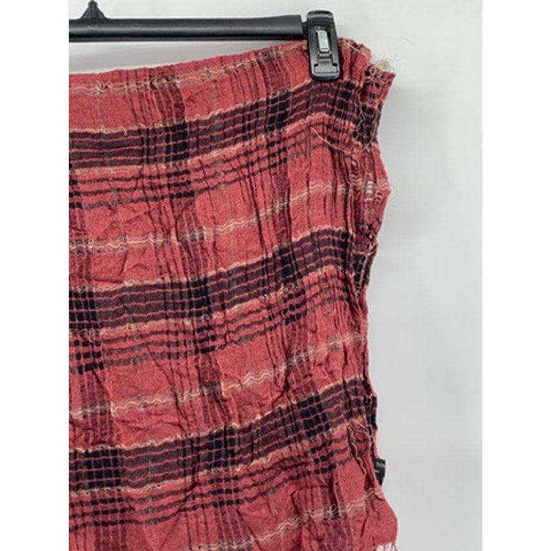 UNBRANDED Women’s Red Plaid Fringe Knit Sheer Scarf