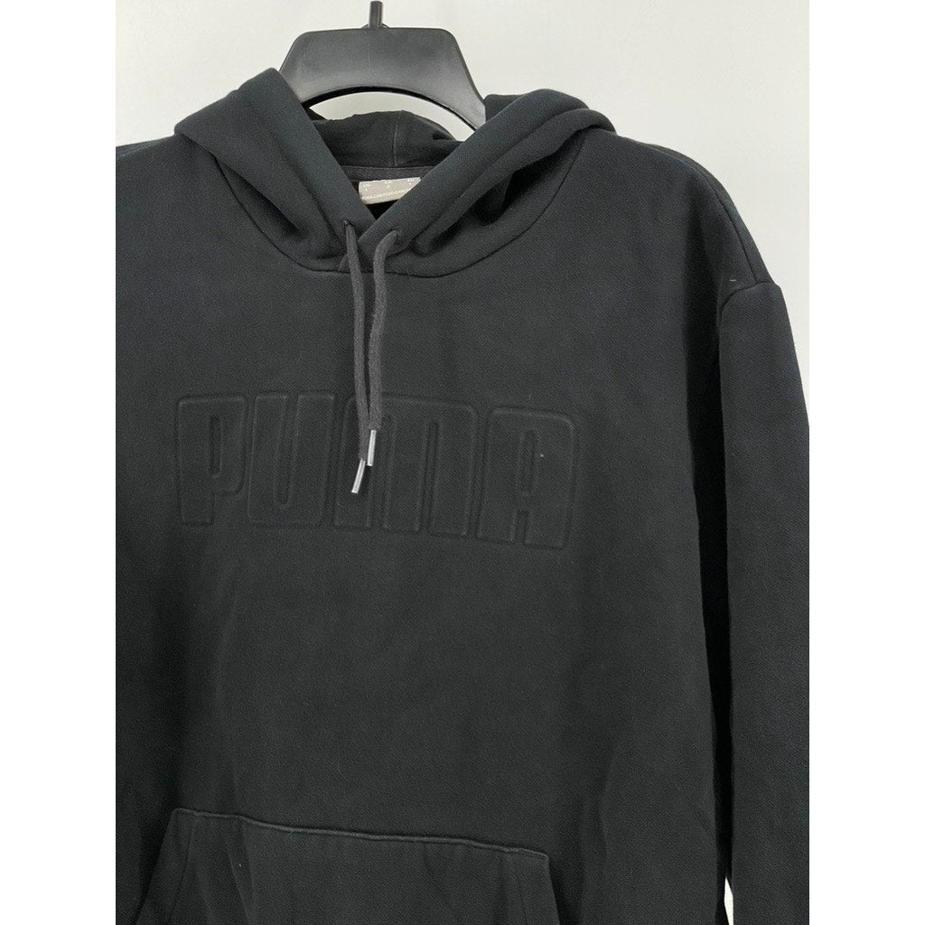 PUMA Men's Black Embossed Logo Pullover Hoodie SZ L