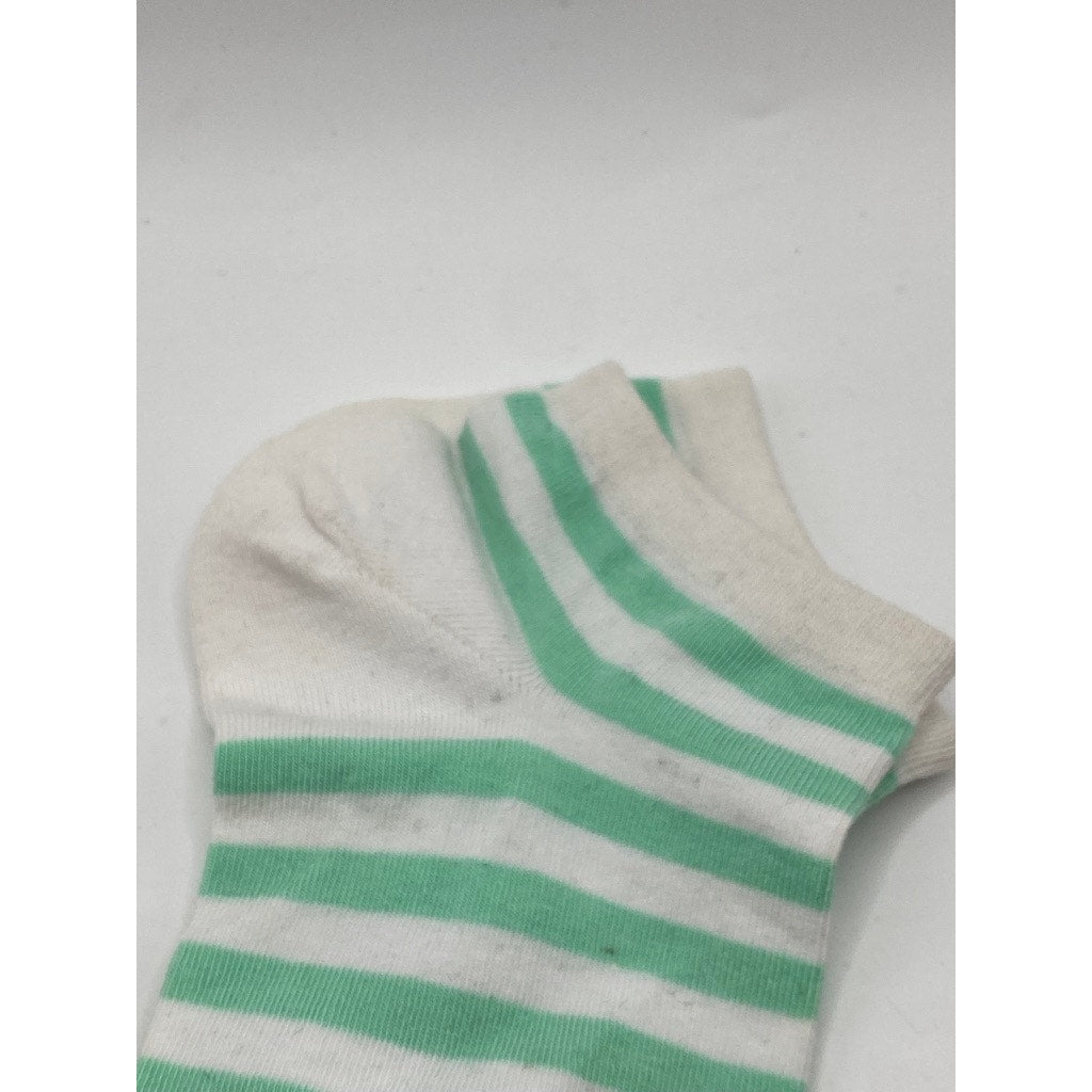 MEMOI Women's White-Green Classic Stripe Low Cut Socks SZ OS