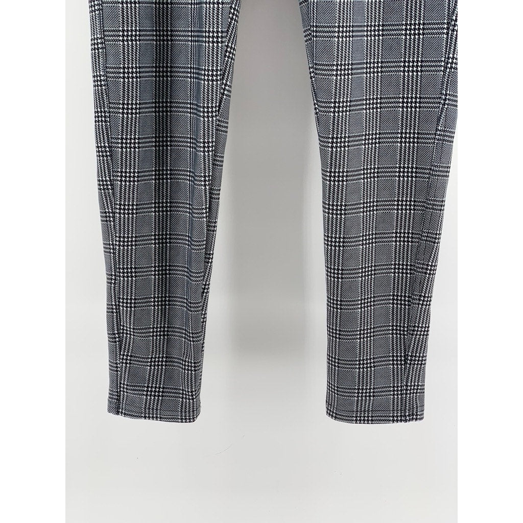 INDERO Women's Black-White Houndstooth Check Skinny Pants SZ L/XL