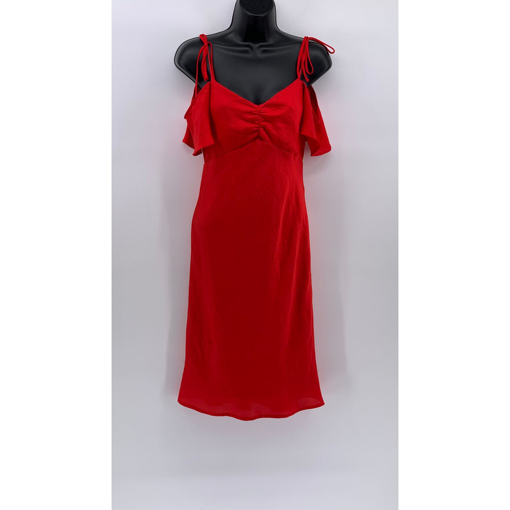 EXPRESS Women’s Red Off-The-Shoulder Ruffle Sleeve A-Line Midi Dress SZ XS