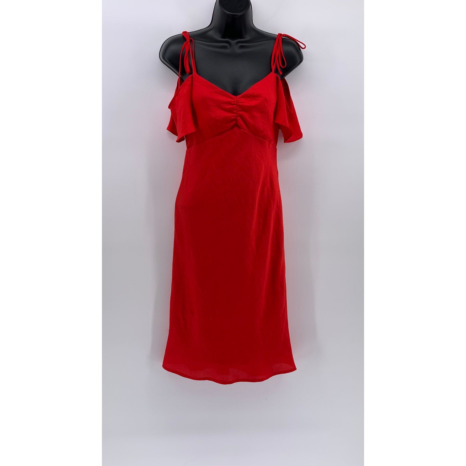 EXPRESS Women’s Red Off-The-Shoulder Ruffle Sleeve A-Line Midi Dress SZ XS