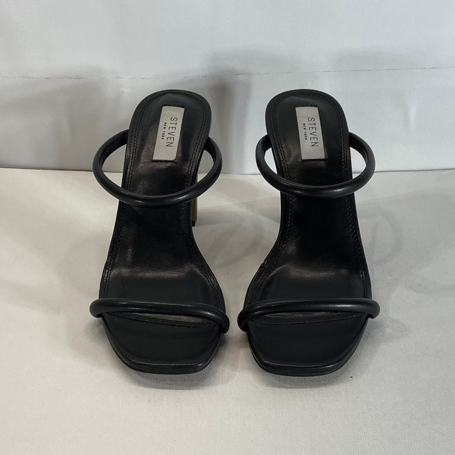 STEVEN NEW YORK Women's Black Jazmin Square-Toe Block-Heel Slip-On Sandals SZ 9