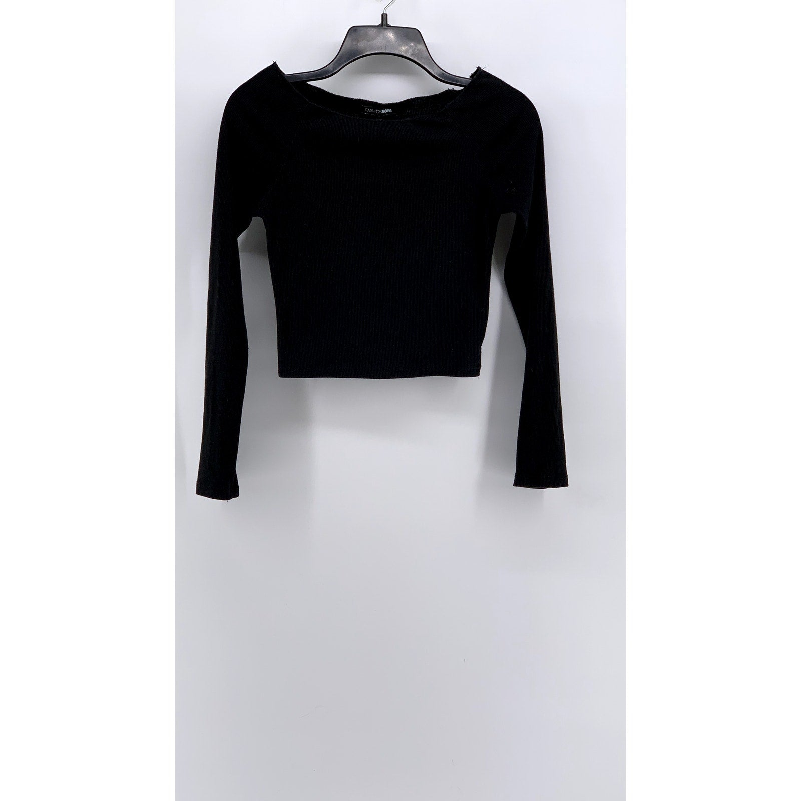 FASHION NOVA Women's Black Ribbed Boatneck Long Sleeve Top SZ M