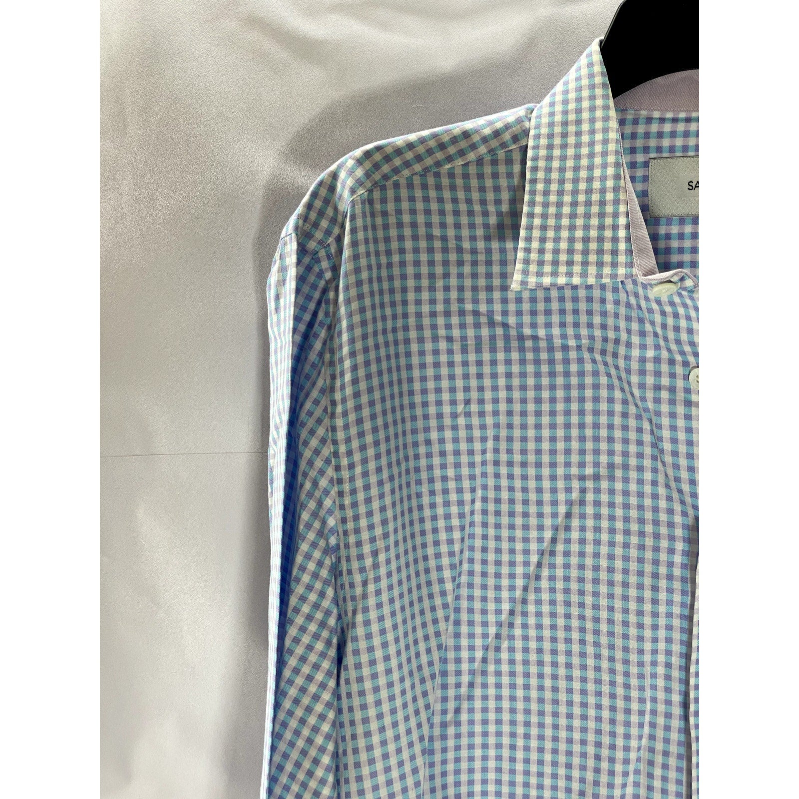 SABA Men's Light Blue/Purple Gingham Print Regular Fit Button-Up Shirt SZ M