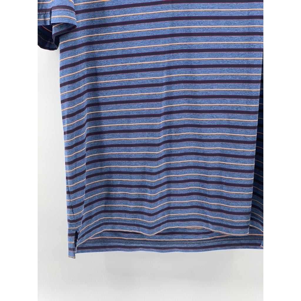 UNBRANDED Men's Blue-Burgundy Striped Short Sleeve Casual Polo Shirt SZ M