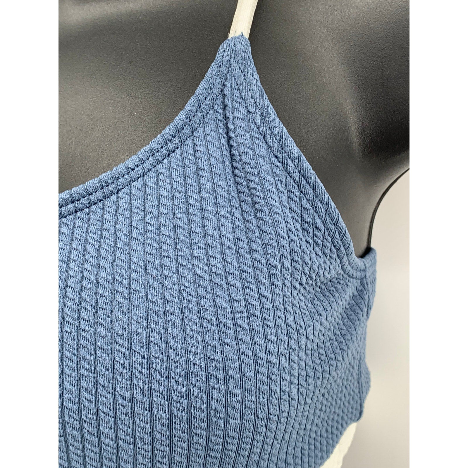 UNBRANDED Women's Dusty-Blue Ribbed Bralette High-Rise Bikini Set SZ S