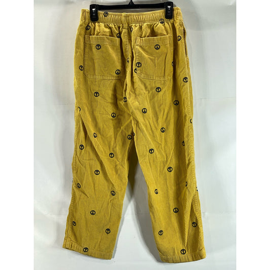 URBAN OUTFITTERS Men's Yellow UO Peace Sign Print Straight-Leg Corduroy Pant SZM