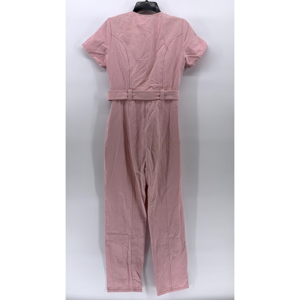 & OTHER STORIES Women's Light Pink Half-Zip Belted Short Sleeve Jumpsuit SZ 4