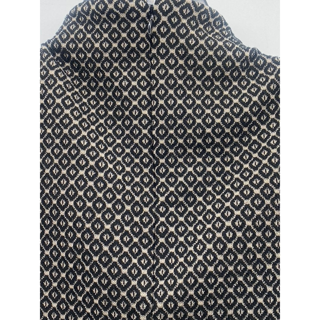 ANN TAYLOR Women's Black Geo Print Mock-Neck Sleeveless Top SZ S