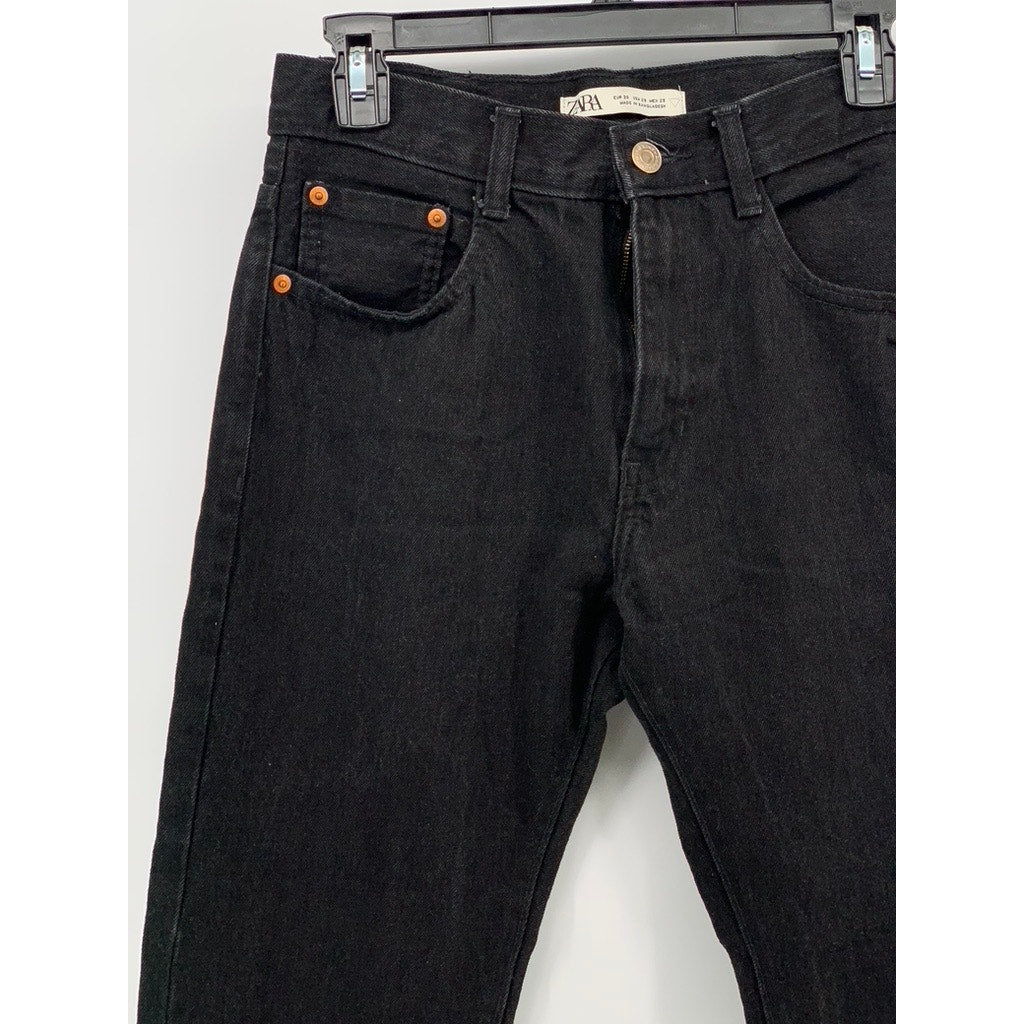 ZARA Men's Black Denim Straight-Leg Regular-Fit Five Pocket Jeans SZ 29