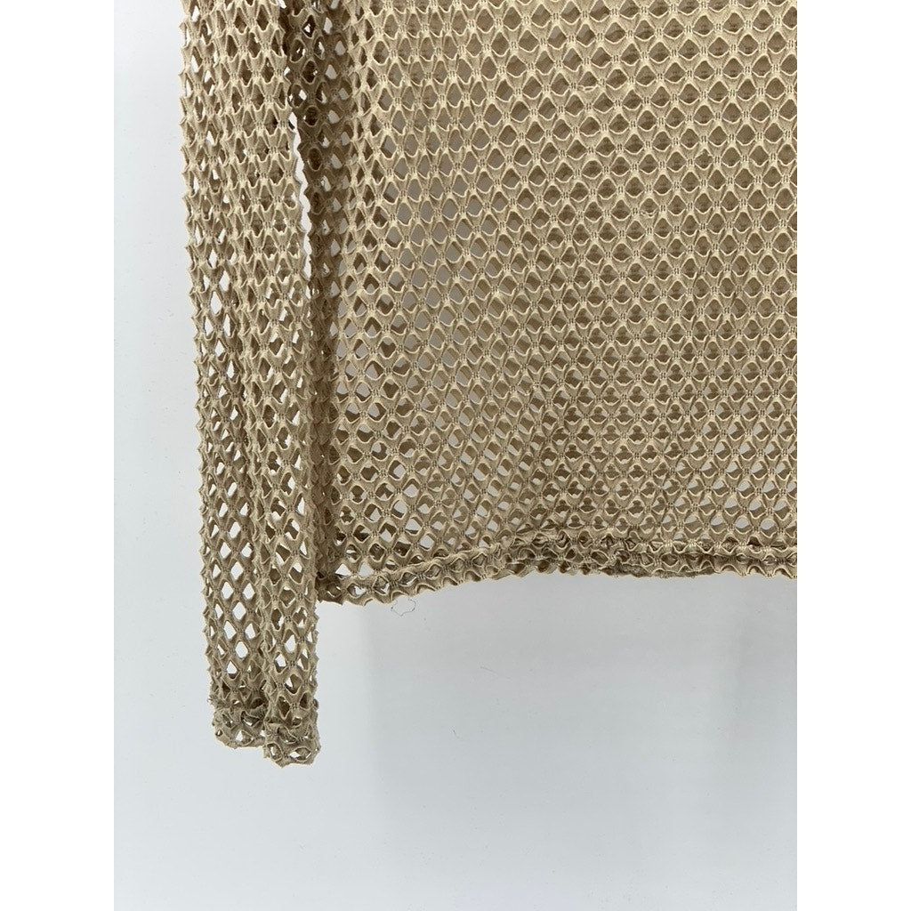 CHADWICK’S Women’s Tan Mesh Crewneck Long Sleeve Top SZ M