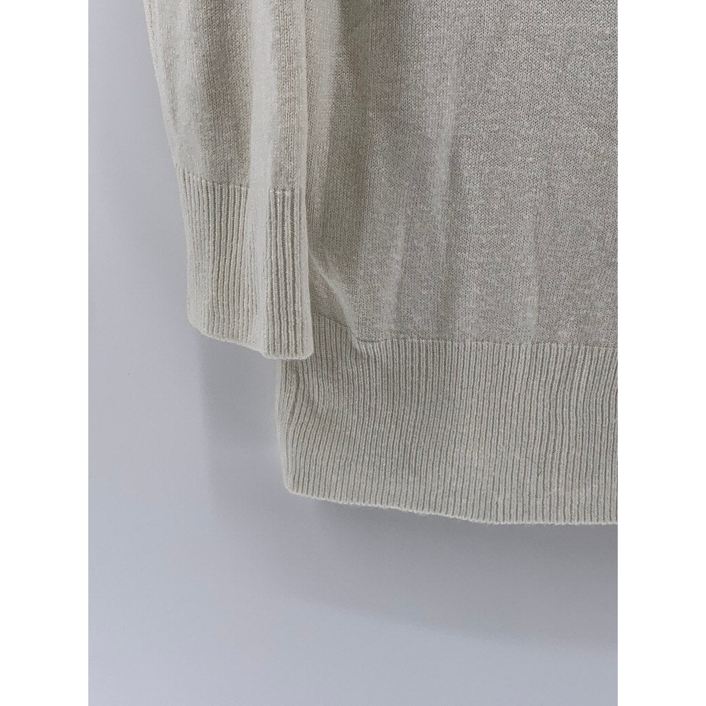 UNBRANDED Men's Off-White V-Neck Knit Long Sleeve Pullover Sweater SZ L