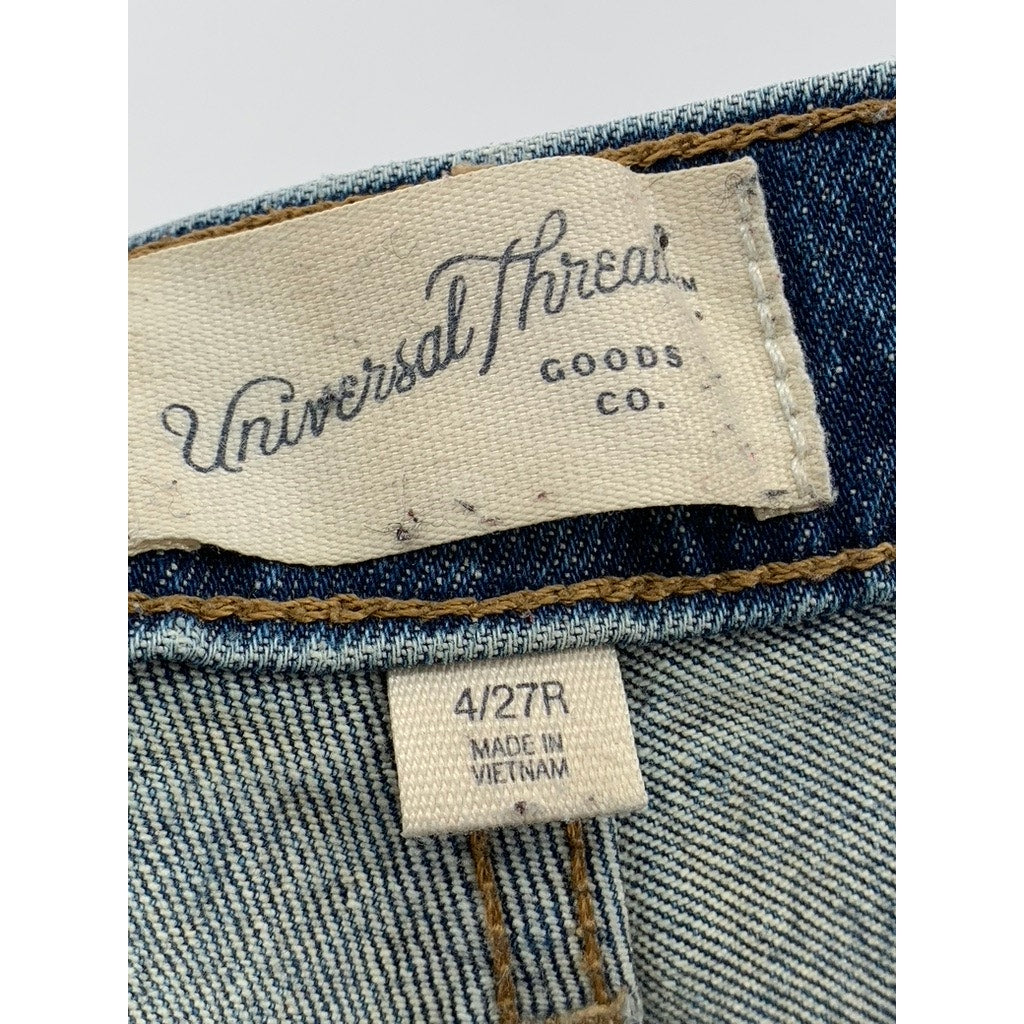 UNIVERSAL THREAD Women's Vintage Blue Denim Distressed Straight-Leg Jean SZ 4/27