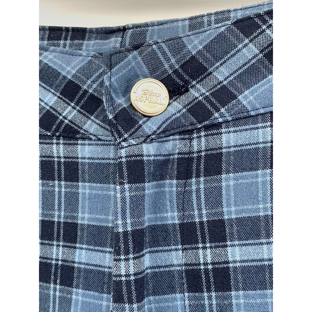 BLUE ASPHALT Women's Vintage Blue Plaid Straight-Leg Pants SZ M