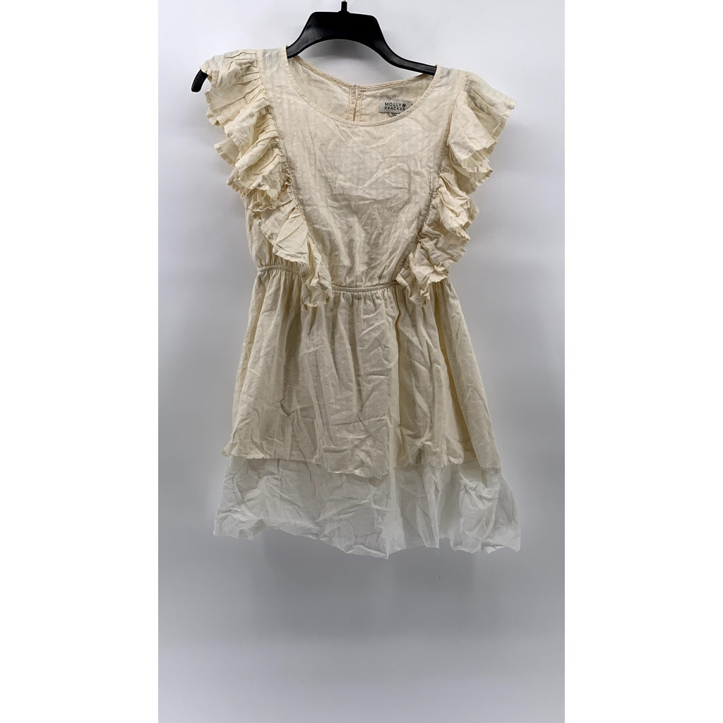 MOLLY BRACKEN Women’s Beige-White Ruffle Open-Back Dress SZ S