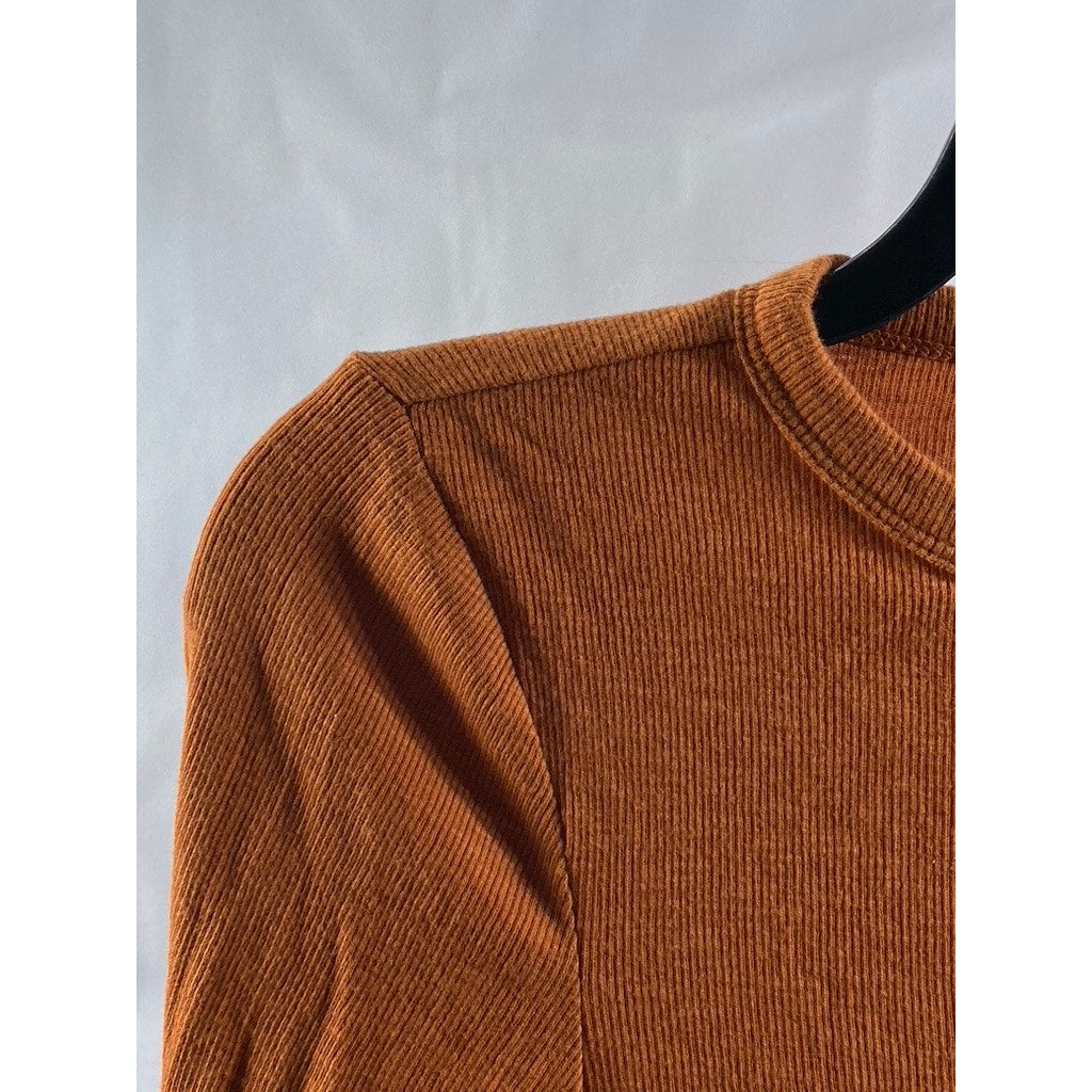 WILD FABLE X TARGET Women's Burnt Orange Crewneck Ribbed Long Sleeve Top SZ 2XS