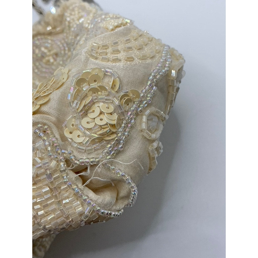CARLO FELLINI Women's Beige Beaded Sequin Kiss-Lock Clutch Crossbody Bag
