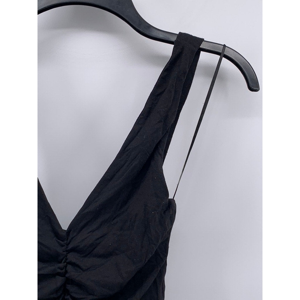 ZARA Women's Black Ruched V-Neck Tank Bodysuit SZ S