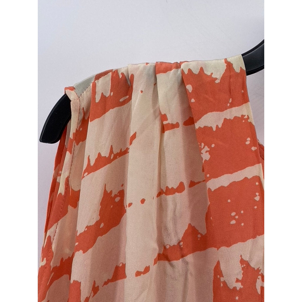 CHARLIE JADE Women's Orange-Beige Printed V-Neck Sleeveless Midi Dress SZ L