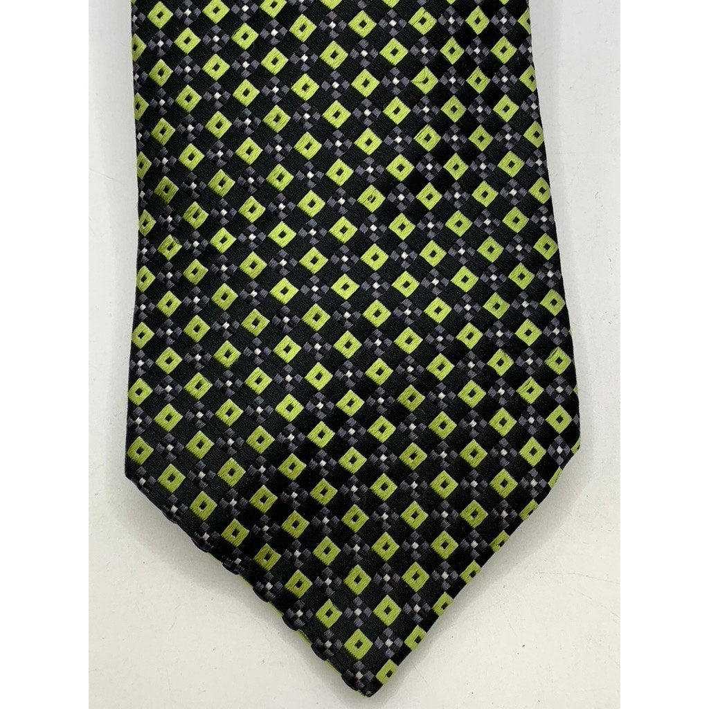COUNTESS MARA Men's Vintage Green Printed Hand Made Silk Tie SZ OS